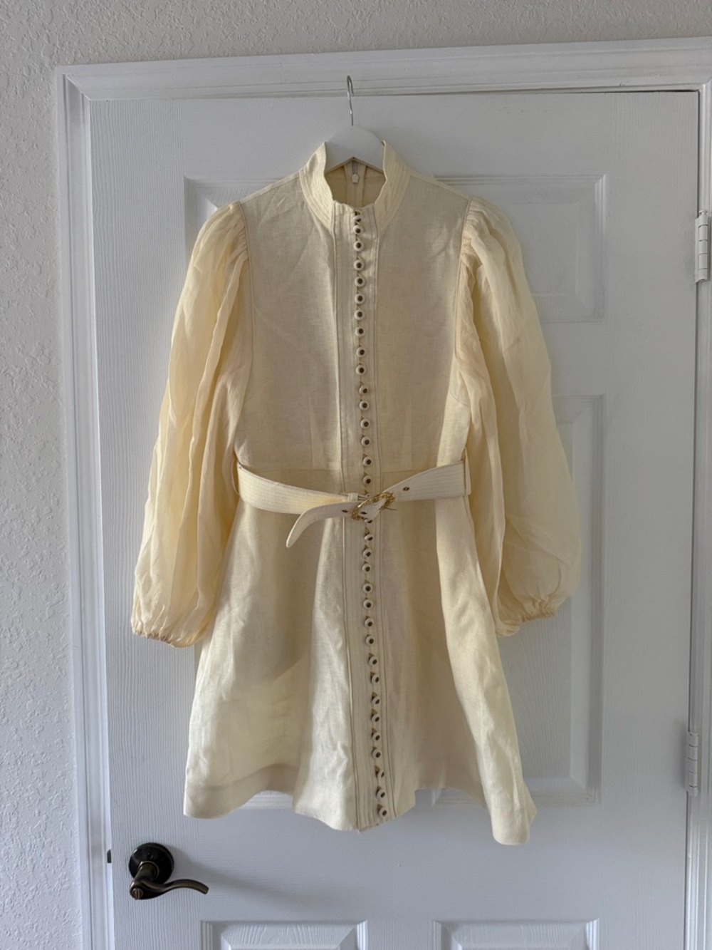 Zimmermann Cream Vintage-Inspired Button Front Dress with Belt